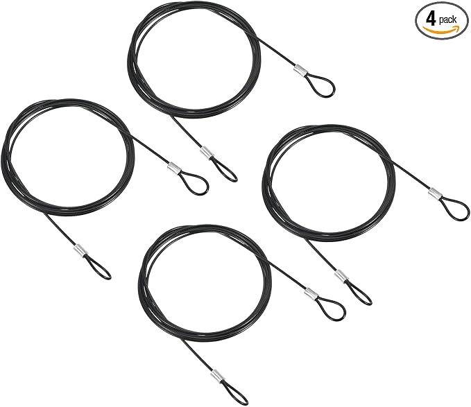 PATIKIL 6.5Ft Safety Cable Lock, 4 Pack Stainless Steel 2mm Dia Security Wire Rope with Double Loop for Stage Lighting Luggage Lock Black by PATIKIL