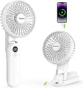 EasyAcc 3-in-1 Handheld Fan with 5000 Capacity Built-in Battery, Ultra-Quiet Powerful Portable Fan, 5 Speeds, Backup Power, SOS Light, Digital Display and Lanyard for Travel, White by EasyAcc