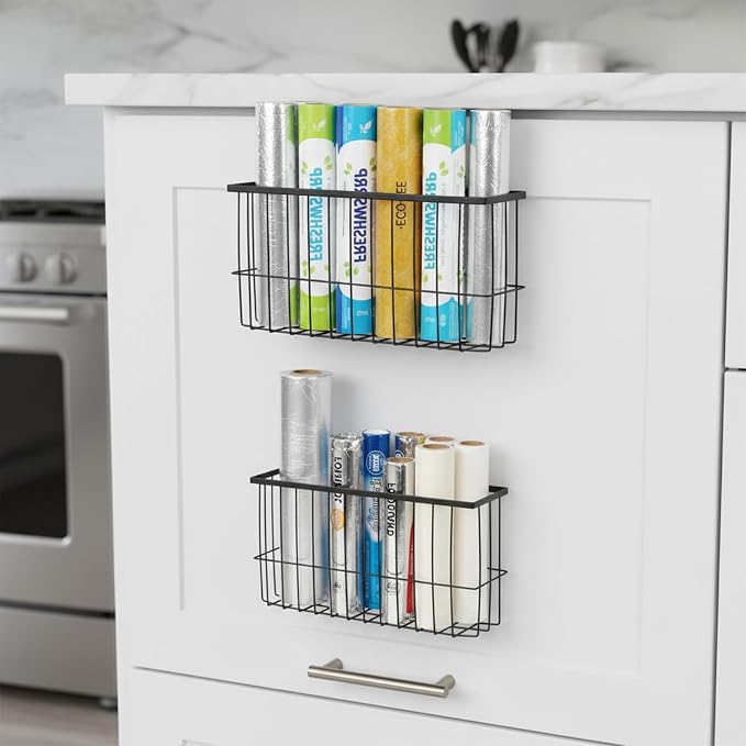 2 Pack Aluminum Foil and Plastic Wrap Organizer,Wall Mounted Cabinet Door Organizer,Kitchen Pantry Organizers and Storage,Wrapping Paper Shelf for Sandwich, Freezer, Ziplock Bag - Image 5