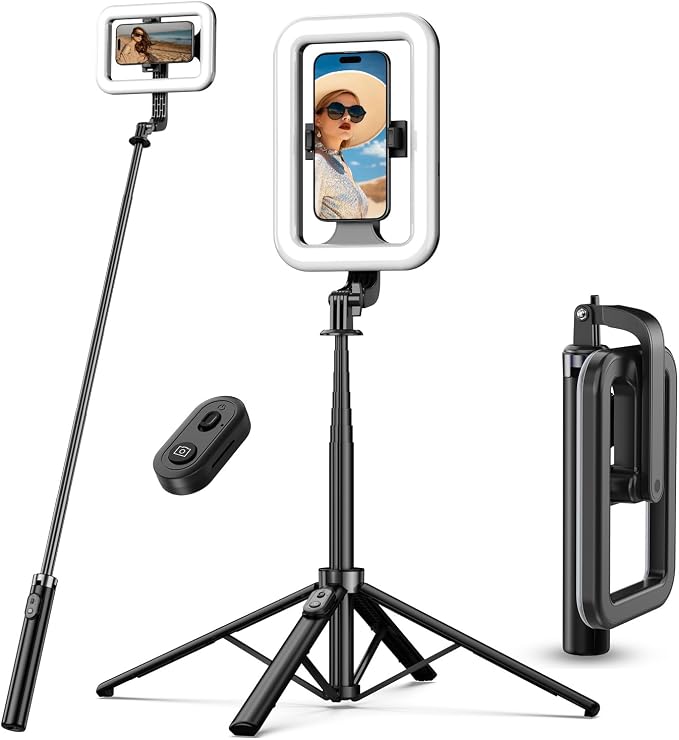 M MYBAT PRO Selfie Ring Light with 72" Tripod Stand - Extendable Selfie Stick with Light for Phone, Live Streaming, Makeup, Travel, Gaming, Video, Includes Phone Holder& USB-C Powered by MYBATPRO