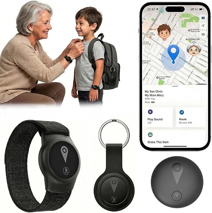 GPS Tracker for Kids, Real-Time GPS Tracking Device for Kids | Wearable Wristband & Keychain Design, No Monthly Fee/No SIM Card, Lightweight, Works with iOS Find My, IP68 Waterproof by Unknown