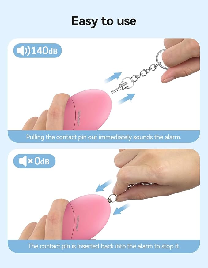 TECKNET Personal Safety Alarm Keychain 140dB Travel Safe Waterproof | IP44 Waterproof, Travel-safe, Personal Alarm Loud Siren Safety Keychain for women, girls, kids & elderly, 2-pack - Image 6