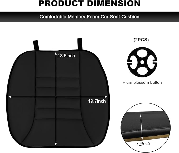 Car Seat Cushion, 1.2" Thick Comfort Memory Foam Auto Seat Pad with Non Slip Bottom, Breathable Driver Seats Pillow Pressure Relief Chair Cushion for Vehicle Office Home (Black) - Image 2