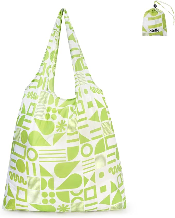 Stelle Lightweight Reusable Grocery Bag with Handles Ripstop Nylon Foldable Tote Shopping Bags for Travel and Groceries by StelleAthletica