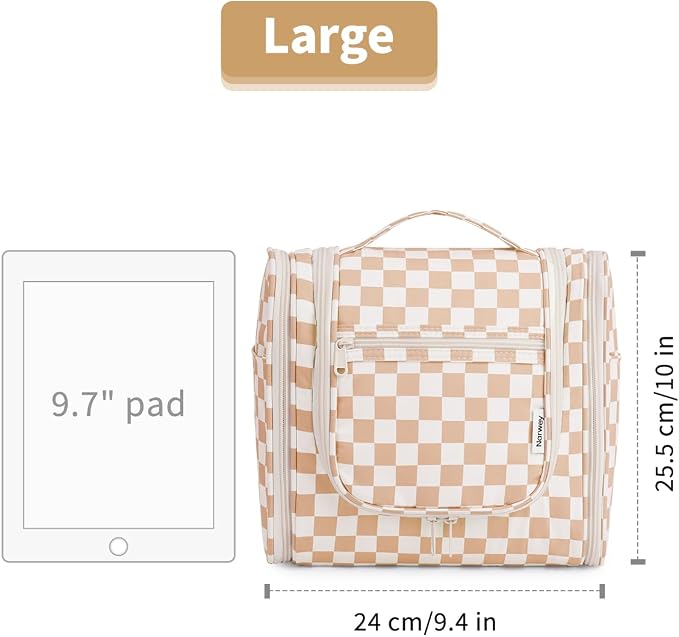 Narwey Checked Hanging Travel Toiletry Bag for Women, Travel Bag for Toiletries, Makeup Bag Organizer Cosmetic Bags Make Up Bags for Women (Light Checkerboard) - Image 7