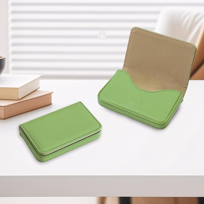 Business Card Holder，PU Leather Business Card Case Color Printing Pattern Card Holder Wallet，Pockets Magnetic Credit Card Holders for Men and Women - Banana Green - Image 6