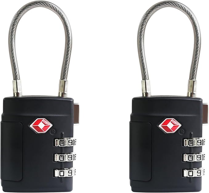 TSA Locks for Luggage, Small Padlock Combination, Luggage Locks TSA Approved, Combo Padlocks with Cable for Suitcase, Gym Locker, Backpack, Gun Case, Bag Zipper, Tool Box (Black+Black) by SpecializeinCombinationLock