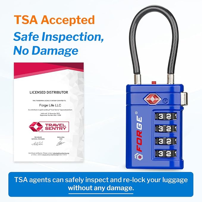 Forge TSA Approved Luggage Locks 4 Digit Combination TSA Travel Locks with TSA008, Open Alert Indicator, Zinc Alloy Body for Luggage, Suitcase, Backpack, and More. Blue 2 Locks. - Image 2
