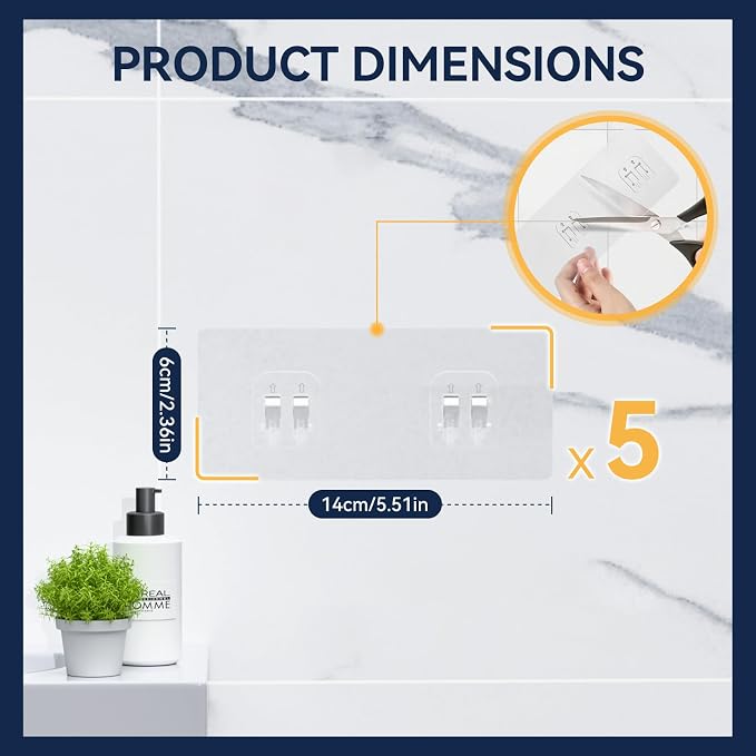 5-Pack Shower Caddy Adhesive Replacement - Transparent Shower Adhesive Strips, No Drilling Hooks for Bath Storage Shelves, Kitchen Racks, Basket & Soap Holder - Image 5