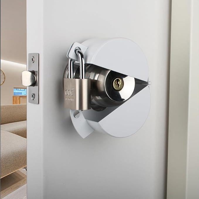 Door Knob Lockout Device with Padlock,Cover to Disable Doorknob,Prevents Turning of Door Knob and Access to Keyhole,Prevents Operating The Knob,White by Dakekou