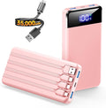 SABANI Portable Charger 35000mAh Power Bank, 4 Built in Cable Big Capacity | Ultra Slim, 22.5W Fast Charge, Travel Camping Essential, USB C External Battery Pack for iPhone Samsung Android, Pink by SABANI