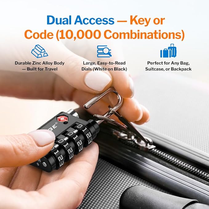 Forge Dual-Opening: Key or Combination Lock, TSA Approved Lock for Luggage, Pelican case, Travel, Gym, School, Luggage Combination Lock, Travel Bag Lock (Black 10 Pk) - Image 7