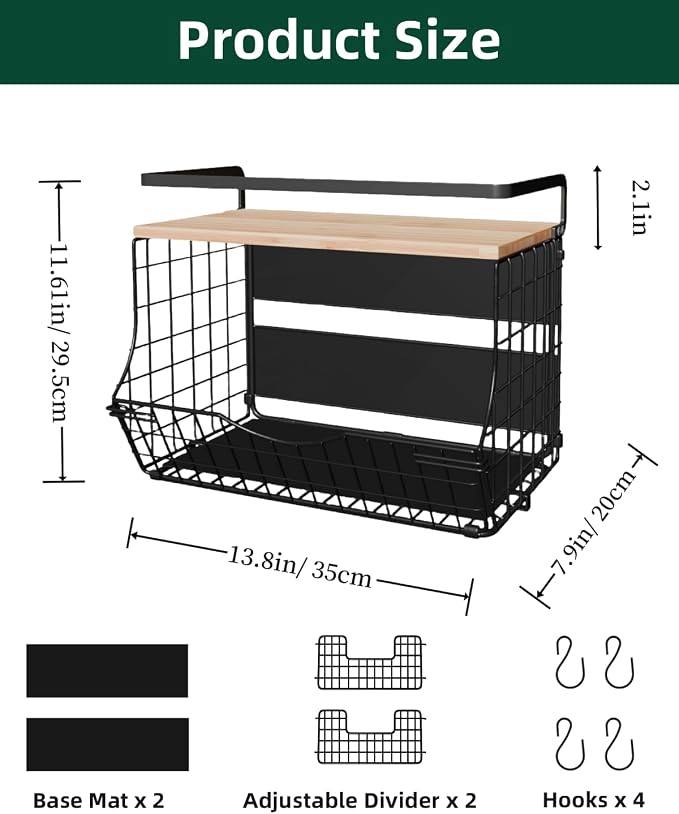 Magnetic Shelf for Fridge with Wood Lid, Fruit Potato and Onion Storage Bins, Kitchen Large Container Magnetic Spice Rack for Refrigerator, Kitchen Counter, Tools, Snack (BLACK, 2 Pack) - Image 5