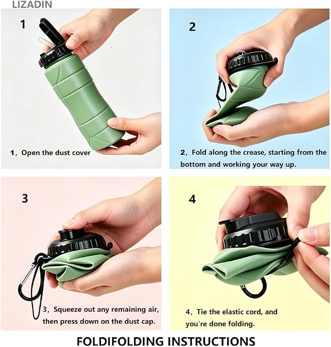 Collapsible Water Bottles 22oz with Straw 2Pack Travel (Green+Camo green) | 650ml Silicone,Foldable Portable,Leakproof,Ultra-light，BPA Free,for Traveling Camping Hiking Cycling Sports Outdoor - Image 6