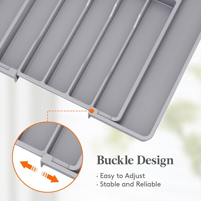 Lifewit Expandable Silverware Drawer Organizer, Kitchen Utensil Tray | BPA-free Plastic Flatware Cutlery Holder, Space-Saving Storage for Spoons Forks Knives, 11-18 x 14 x 1.5“, Gray - Image 6