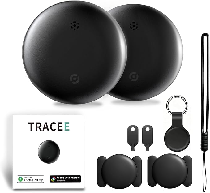 Tracee GPS Tracker 2.0, 2 Pack Magnetic Hidden Locator, Advanced Bluetooth Anti-Lost Tracker with Protective Case and Lanyard, Universal Compatibility with iOS & Android Systems, Black by Unknown