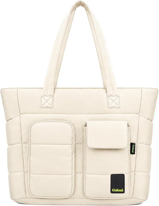 Women Quilted Tote Bag,Lightweight Puffer Travel Bag with Multi Compartment,Luggage Sleeve & Water Bottle Pockets by GoloniYourStyleYourRule