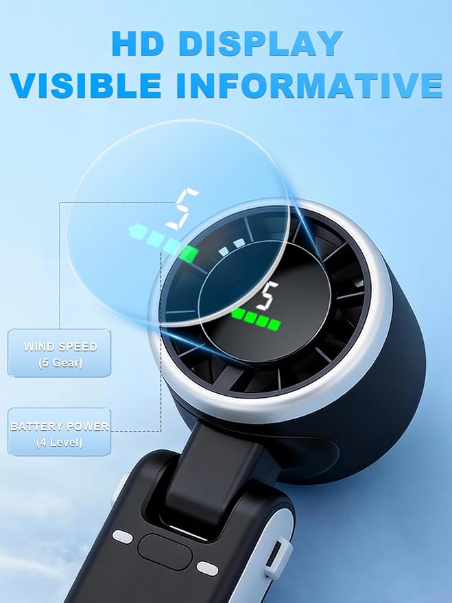 Portable Handheld Turbo Fan, 5 Gear Wind, Battery Operated, Up to 13 Working Hours Rechargeable Fan, 3 IN 1 Hand Fans with Air Turbo Tech Cooling Fan for for Travel, Beach, Outdoor - Black - Image 8
