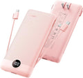 Portable Charger Built-in Cables and Wall Plug, 10000mAh Slim USB C Power Bank, LED Display External Battery Pack Compatible with iPhone/Android & More (Pink) by KeepYourLifeCharged%EF%BC%81