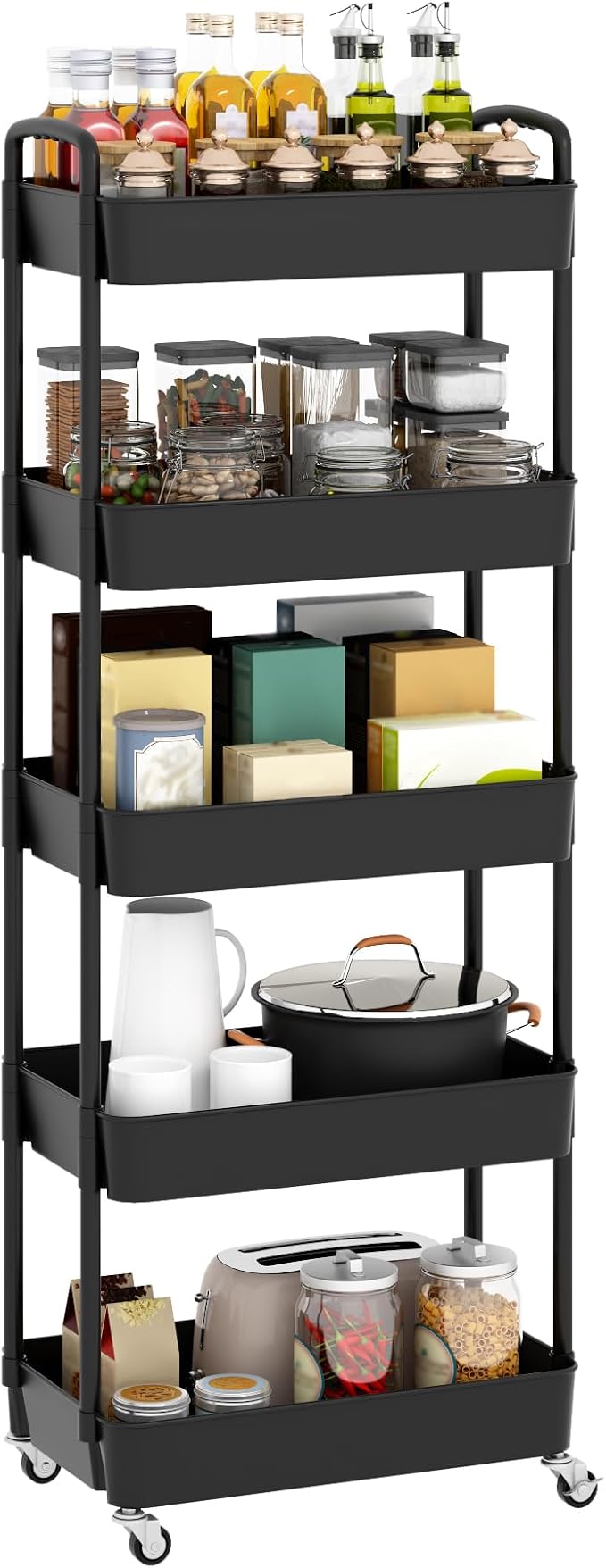 Sywhitta 5-Tier Plastic Rolling Utility Cart with Wheels,Black | Multi-Functional Storage Trolley, for Office, Living Room, Kitchen, Bathroom,Movable Organizer,Space-Saving,Easy to assemble - Image 8