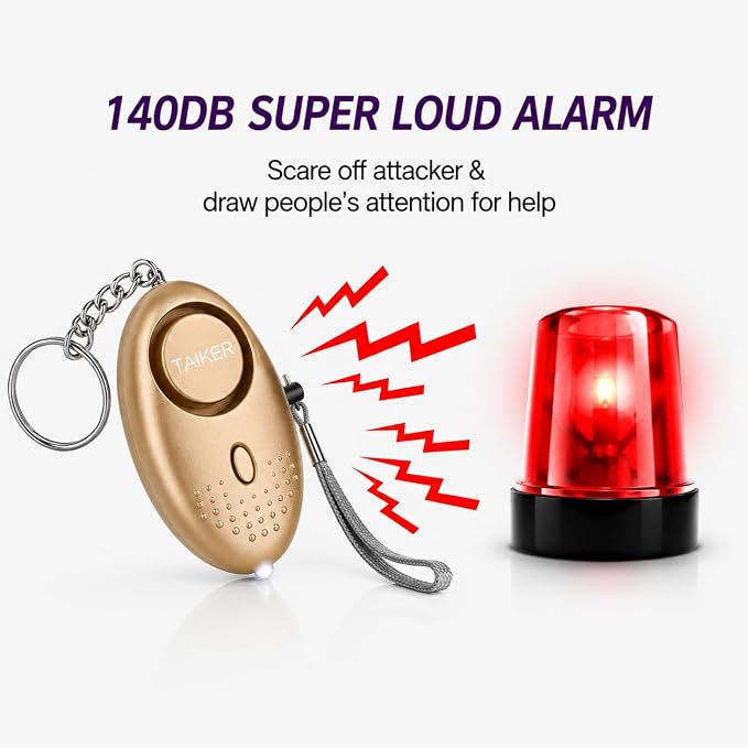Personal Alarm for Women, 2Pcs 140dB Self Defense Keychain LED Light | Personal Safety Alarm with LED Light Panic Button for Women Kids and Elders (Gold & Purple) - Image 3