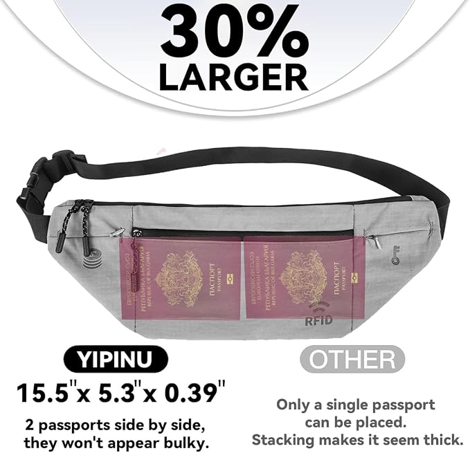 Travel Money Belt for Men and Women hidden slim passport holder - travel wallet with RFID blocking under clothes to protect Cash, Credit Cards and Documents (GRAY) - Image 7