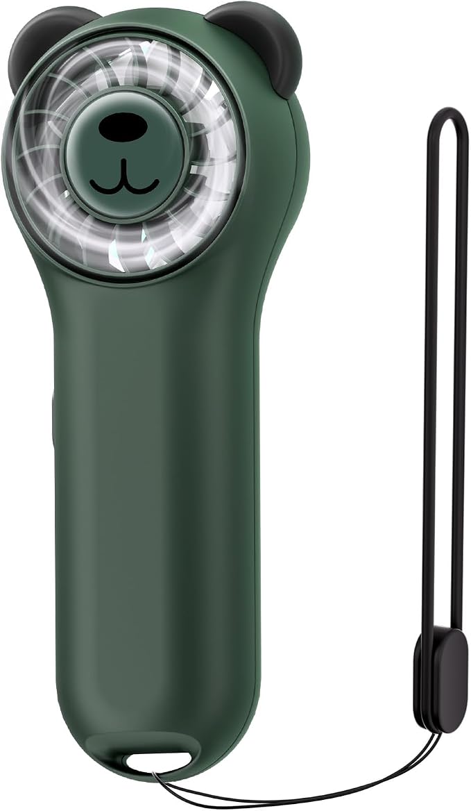 Portable Handheld Fan, Cute Bear Mini Fan with 11000 RPM High Speed, Rechargeable Personal Fan with 4 Speeds, Pocket Small Fan for Travel, Makeup, Lash, Gifts for Women Girl - Olive Green by Gentsvip