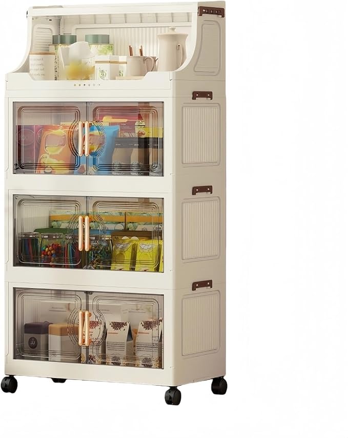 174QT Stackable Storage Bins with Lids & Rack, 4 Tier Large Capacity Foldable Storage Cabinet, Clear Collapsible Pantry Organizer for Home, Kitchen, Bathroom, Dorm, Office by FoldTrend
