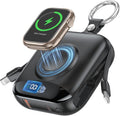 citicr Portable Charger 10000mAh w/Built-in Cables & iWatch Charger Black | Fast charging, Built-in cables, LED display, Charge 5 devices at once, Ring buckle, TSA approved, Pocket size, Charge iWatch by CITICR