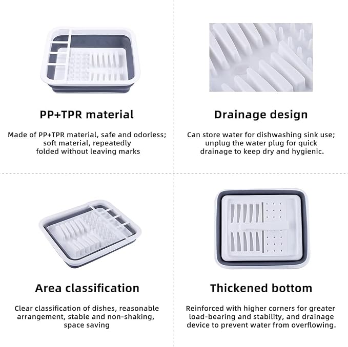 THANSTAR Collapsible Dish Drying Rack for RV Kitchen, Foldable Drainer Organizer for Kitchen Countertop, Space Saving Portable Dish Rack for Campers, Travel Trailer & Small Spaces, Easy Storage, Grey - Image 4