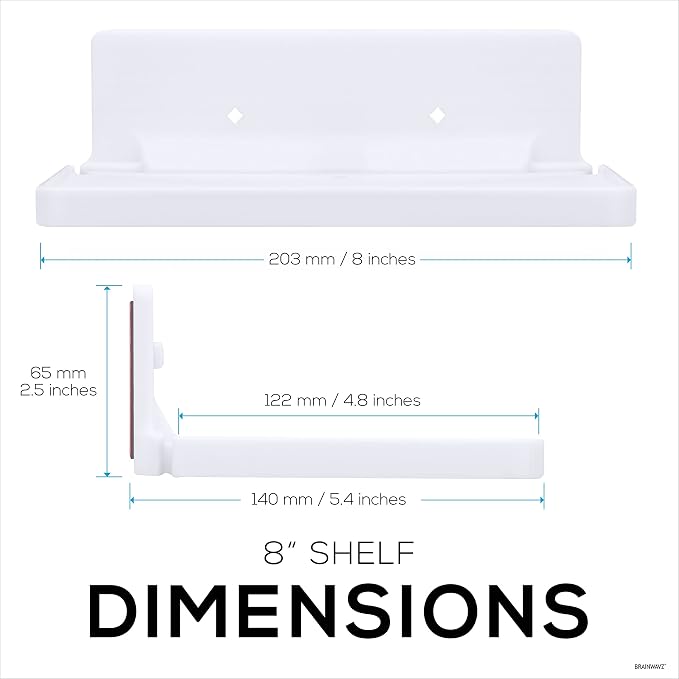 BRAINWAVZ 8” Shelf Wall Mount for Speakers, Security Cameras, Baby Monitors, Plants Toys & More, Floating Shelves, Adhesive & Screw-in (White) - Image 2