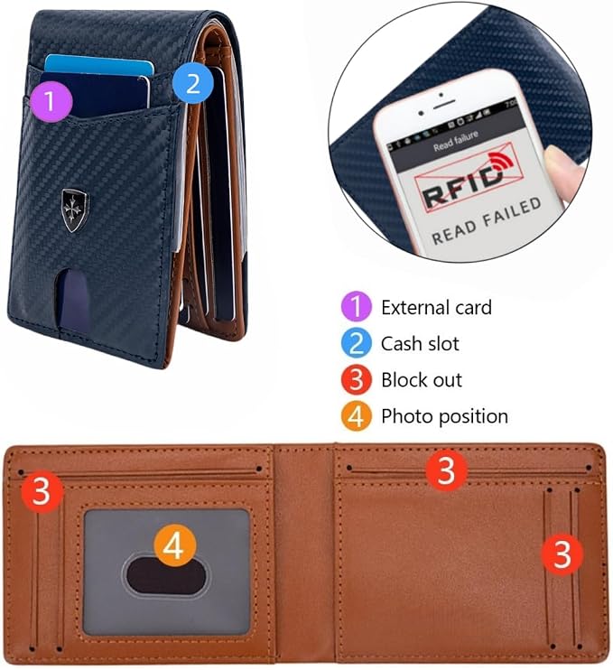 Slim RFID-Blocking PU Leather Bifold Wallet for Men & Women, Minimalist Card Holder with ID Window & Cash Pocket (Lake Blue) - Image 3