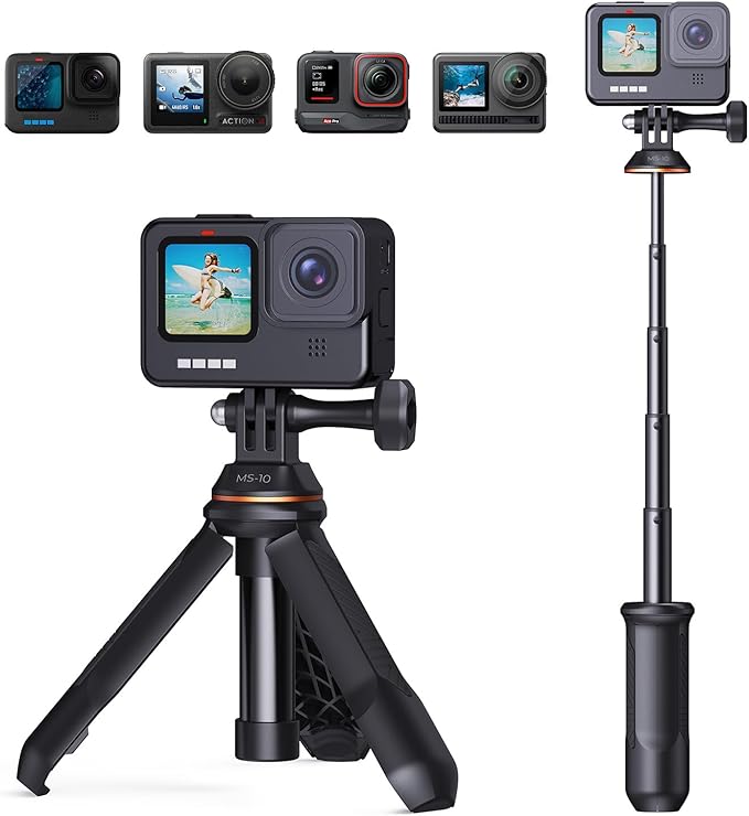 K&F CONCEPT 33.5cm/13.2" Mini Desktop Selfie Stick Tripod | Portable Vlog Handle Grip Action Camera Selfie Stick for GoPro Hero 13/12/11/10/9/8/Max, DJI Osmo Action 6/5/4/3/2/1 MS10 by KFCONCEPT
