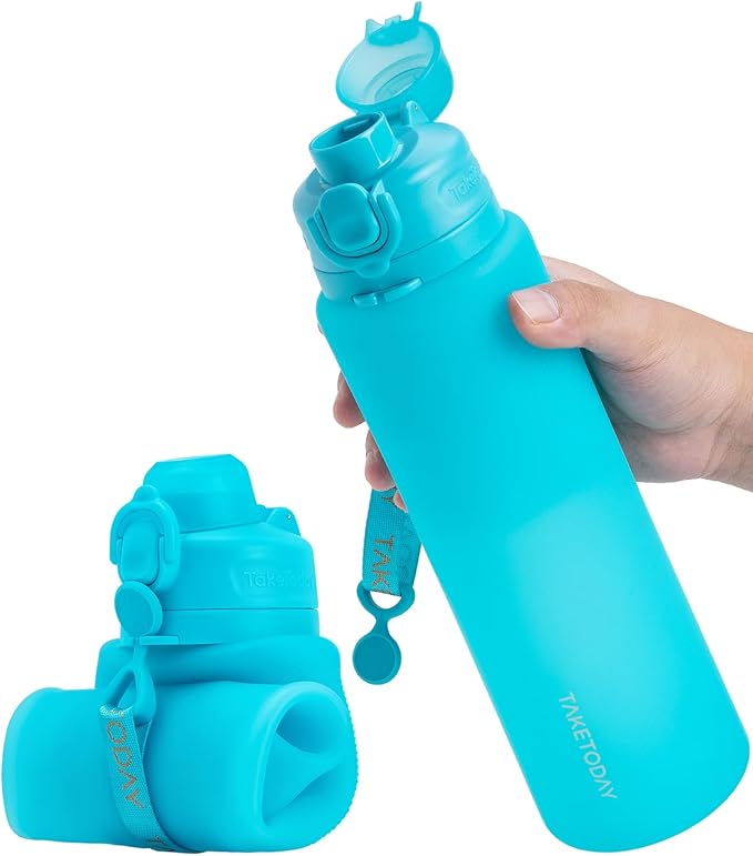 TakeToday Collapsible Water Bottles 32oz, Foldable Travel Water Bottle, BPA Free, Silicone Water Bottle Leakproof for Hiking, International Travel, Outdoors by TAKETODAY