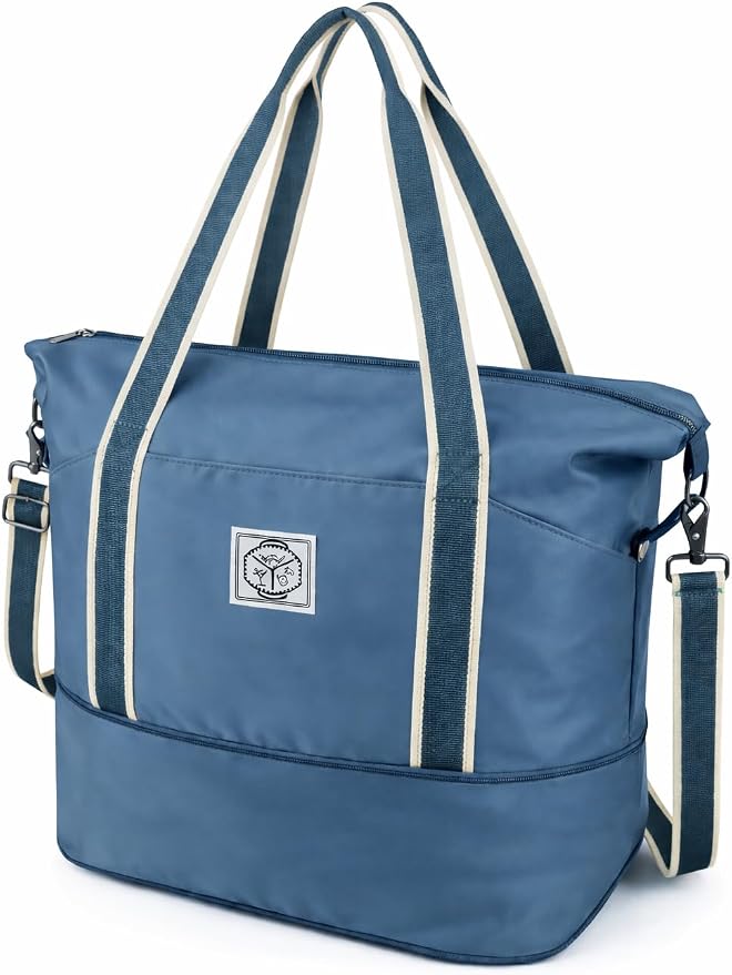 WALNEW Travel Duffel Bag, Weekender Overnight Carry On Bag for Women Men, Foldable Waterproof Gym Luggage with Metal Buckle Detachable Shoulder Strap and Wet Compartment (Peacock Blue) | Overnight Carry On Bag, Foldable Waterproof Gym Luggage with Meta... by WALNEW