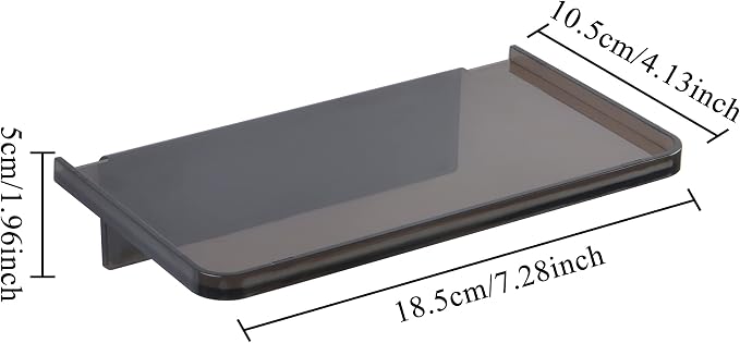 Stick-on Wall Shelf - Small Wall Mounted Adhesive Clear Acrylic Shelf Phone Holder Shelves Wipes Rack for Bathroom,Kitchen,Toilet,Office - Translucent Grey (A Set of Screws Included) - Image 2