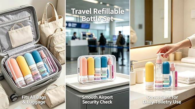 24 Pack Travel Bottles for Toiletries -TSA Approved Leak Proof Silicone Set | Refillable Travel Size Containers Kits with Perfume Spray Bottle for Shampoo, Conditioner, Lotion, Cosmetic (Colorful) - Image 6