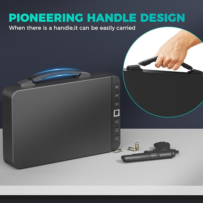 Gun Safe for Handgun Biometric Gun Safe for Car Pistols Safe, Quick Access Handgun Safe with Fingerprint PIN or Key Rechargeable Lock Case, for Home Car Travel Nightstand Bedside or Drawer - Image 2