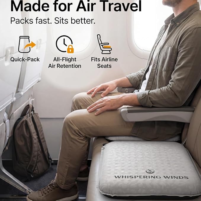 Whispering Winds Inflatable Seat Cushion | Comfortable & Packable Blow-up Foam Pad for Airplane Travel, Stadium Outdoors, Camping, Car & More - Image 3