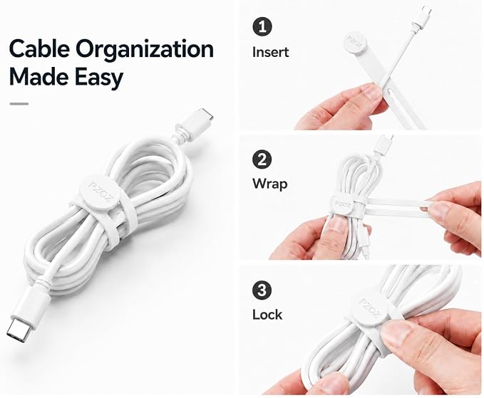 PZOZ Silicone Cable Ties 10 Pack, Reusable Cable Organizer Straps for Cords | Reusable silicone straps keep cables organized, reduce clutter, and create a clean, tidy workspace at home or office. - Image 3