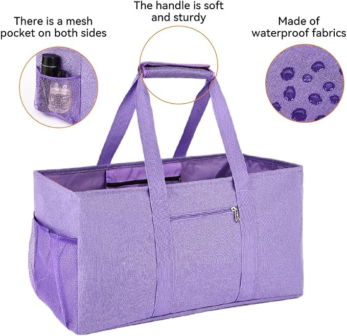 Extra Large Utility Tote Bag - Reusable Grocery Bags Foldable Heavy Duty | Large Shopping Tote 4 Pockets & Reinforced Handles, Water-Resistant Collapsible Tote for Beach, Picnic, Car Storage - Image 3