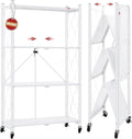 DEANIC 4 Tier Foldable Storage Shelves with Wheels, Large Capacity Shelving Unit, Freestanding Metal Wire Shelf Rack, No Assembly Organizer Rack for Garage Kitchen, Basement, Pantry(White) by ShowNow