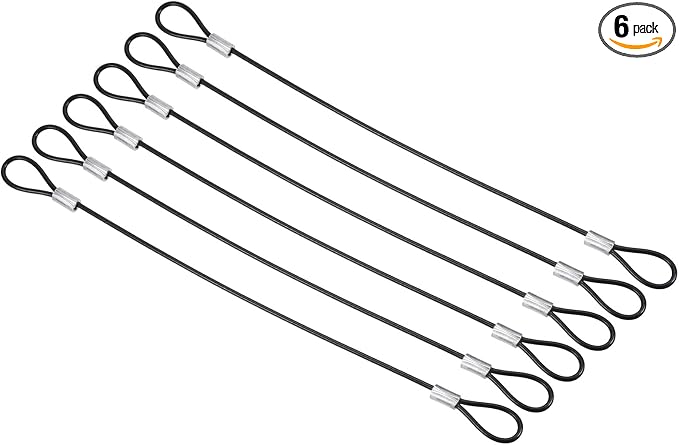 PATIKIL 8 Inch Safety Cable Lock, 6 Pack Stainless Steel 2mm Dia Security Wire Rope with Double Loop for Stage Lighting Luggage Lock Black by PATIKIL