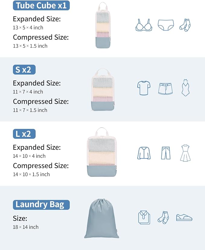 Narwey 6 Set Compression Packing Cubes for Travel Women Men, Travel Cubes for Carry On Suitcase, Durable Compression Luggage Organizer Bags - Image 4