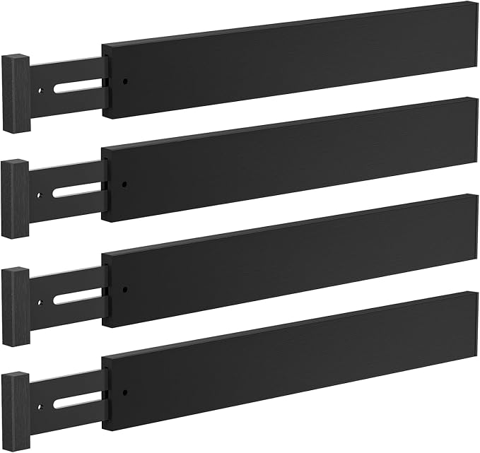 4 PCS Drawer Divider, 17"-22" Adjustable Bamboo Drawer Dividers Organizers, Expandable Separators for Kitchen, Clothes, Dressers, Home, Office, Black by Unknown