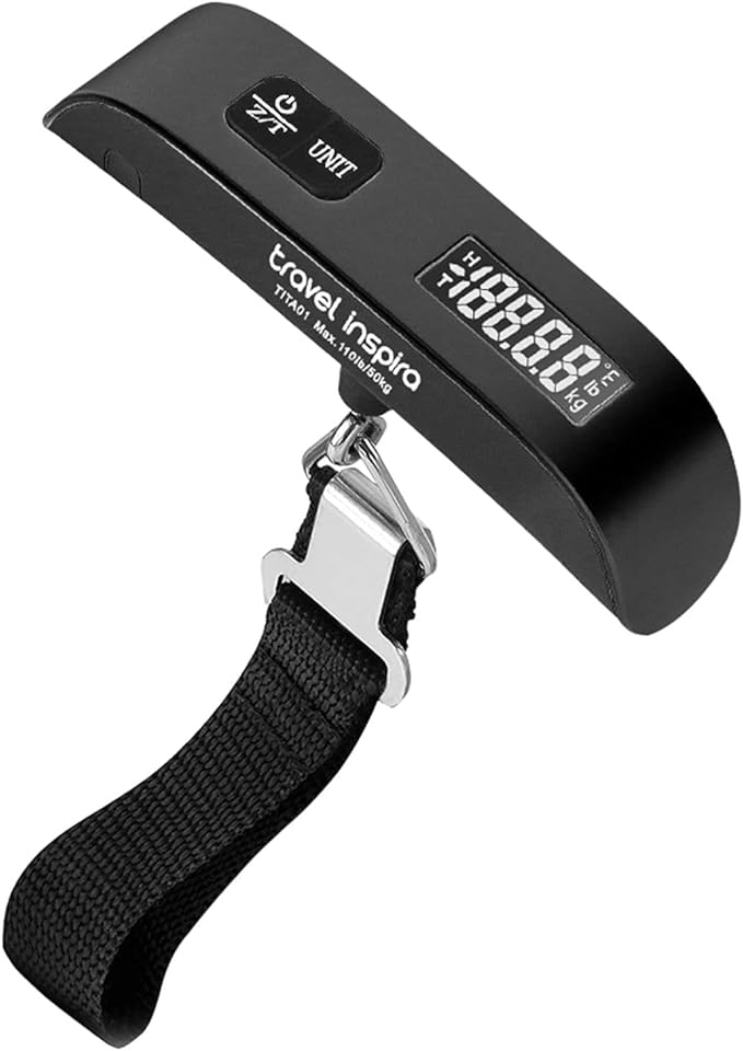 travel inspira Luggage Scale, Portable Digital Hanging Baggage Scale for Travel, Suitcase Weight Scale with Rubber Paint, 110 Pounds, Battery Included by TravelInspira