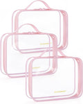 BAGSMART Clear Toiletry Bag with Handle 3-Pack TSA Approved, Pink | Water-resistant Travel Toiletry Bag, Carry On Travel Accessories Bag, Airport Airline Quart Size Bags Women Men, Makeup Bag by BAGSMART