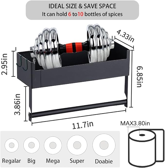 Magnetic Spice Rack for Refrigerator with Paper Towel Holder, Magnetic Spice Organizer Shelf for Small Kitchen Storage, Space Saver Container for Apartment, Black - Image 2