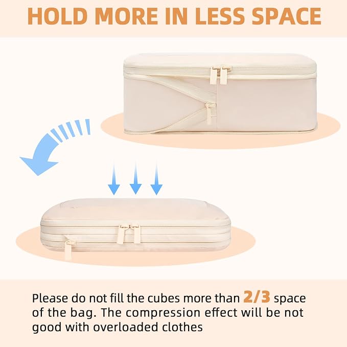 BAGAIL 4 Set/6 Set/8 Set Compression Packing Cubes Travel Accessories Expandable Packing Organizers (Square Mesh, 05-Cream) - Image 5