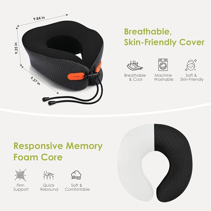 Premium Travel Pillow for Airplanes, Ergonomic Neck Pillow for Long Flights | 100% Pure Memory Foam Travel Neck Pillow with 360° Neck & Chin Support, U-Shaped Airplane Pillow, Petal-Shaped Support - Image 7
